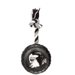 Flamingo brinquedo gladiador de borracha com pneu e corda 15 cm preto para cães Jogos de cordas para cães