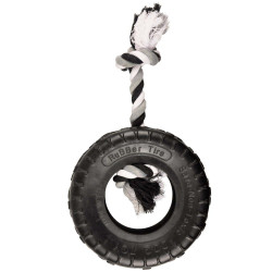 Flamingo Pet Products gladiator Gummi Spielzeug Reifen und Seil 20 cm schwarz für Hund Seilspiele für Hunde