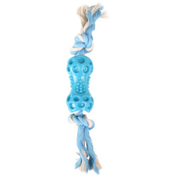 Flamingo Dumbbell toy + blue rope 34 cm. LINDO. in TPR. for dogs. Ropes for dogs
