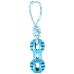 Flamingo Kurzhantel Spielzeug + Zugseil blau 34,5 cm. RUDO. in TPR. für Hunde. Seilspiele für Hunde