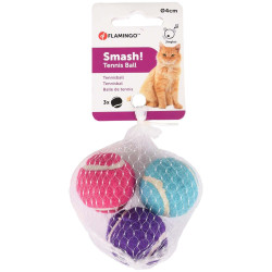 Flamingo Pet Products Katzenspielzeug 3 mehrfarbige Tennisbälle ø 4 cm + Glocke Spiele