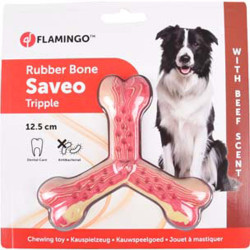 Flamingo Jouet pour chien 12.5 cm .Saveo os triple parfum boeuf. caoutchouc Kauwspeelgoed voor honden