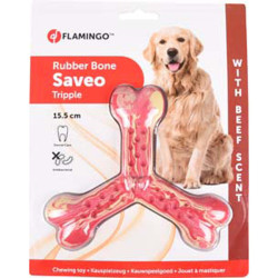 Flamingo Saveo Dog Toy 15,5 cm Saveo Triple Bone Beef Geschmack Kauspielzeug für Hunde