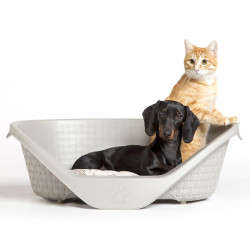 Bama Cesta con aspecto de ratán 75 x 55 x 26 cm H para perros de la gama Nido. color gris claro Cama de plástico para perros