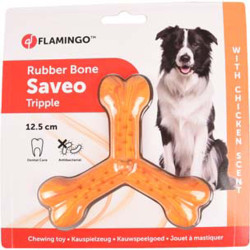 Flamingo Jouet pour chien SAVEO 12.5 cm. os triple parfum poulet . caoutchouc Kauwspeelgoed voor honden