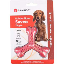 Flamingo 10 cm Spielzeug für Hunde Saveo Dreifach-Knochenspielzeug mit Rinderduft. Gummi. Kauspielzeug für Hunde