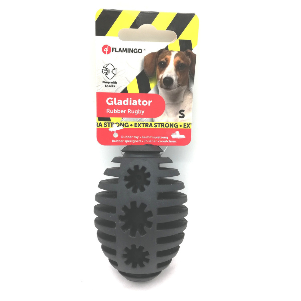 Flamingo Pet Products Dog toy. Gladiator Rugby S. Black 8 cm ø 5.8 cm. extra strong Dog
