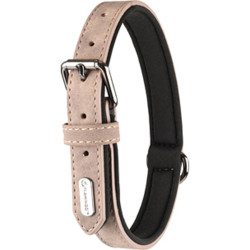 Flamingo Pet Products Collar size S 24-30 cm in imitation leather and neoprene DELU, taupe color for dog. Dog