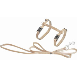 Flamingo 1.10 meter harness and leash for cats. beige color Harness