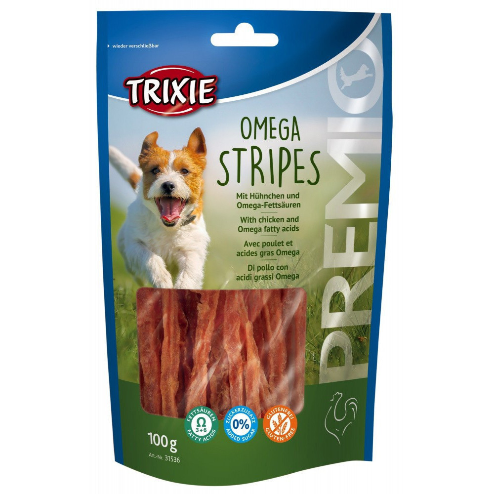 Trixie Golosina de pollo para perros - Bolsa de 100g - OMEGA Stripes Golosinas para perros
