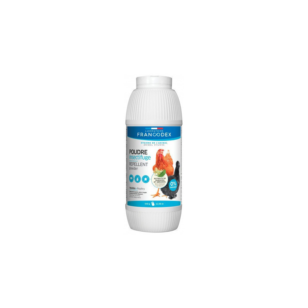 Francodex Insektenschutzpulver, 640 g Pulverflasche, für Geflügel. Behandlung