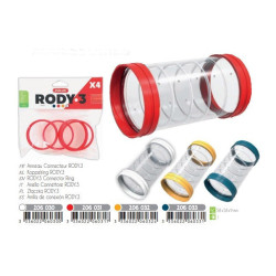 zolux 4 ringen aansluiting voor Rody tube . kleur rood. maat ø 6 cm . voor knaagdier. Buizen en tunnels