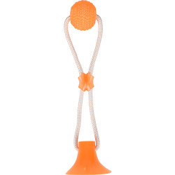 Flamingo Toy with suction cup and ball. ZUKI range . color orange Ropes for dogs
