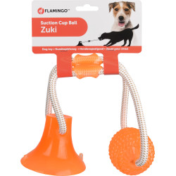 Flamingo Jouet avec ventouse et balle. gamme ZUKI . couleur orange Jeux cordes pour chien