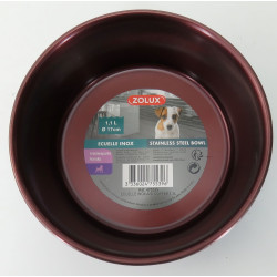 zolux Taça em aço inoxidável para cão 1,1l ø 17 cm cor vermelho burgundy para cão Tigela, tigela