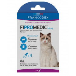 Francodex 4 pipetas de 0,5 ml. Fipromedic 50 mg. para gatos. Antiparasitário. Controlo de pragas felinas