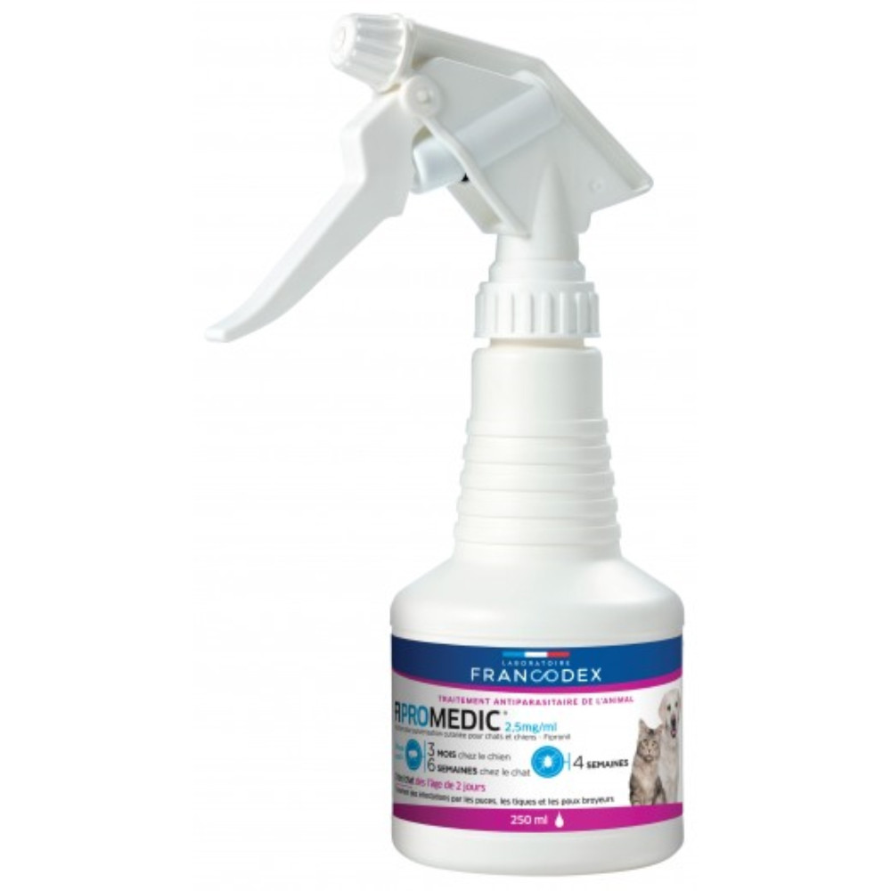 Francodex Spray antiparasitaire. Fipromedic 250 ml . pour chat et chien. Antiparasitaire chat