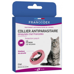 Francodex Collier Antiparasitaire Dimpylate Pour Chats. 35 cm. couleur rose. Antiparasitaire chat
