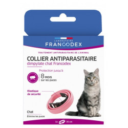 Francodex Coleira de Controlo de Pragas Dimpylate para Gatos. 35 cm. Cor-de-rosa. Controlo de pragas felinas