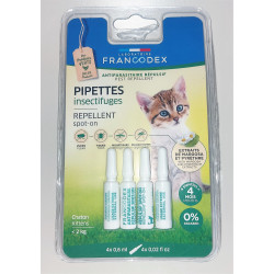 Francodex 4 Pipetas repelentes de insectos. Para gatinhos com menos de 2 kg. Controlo de pragas felinas