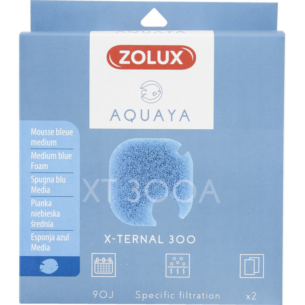 zolux Filtro para bomba x-ternal 300, filtro XT 300 A médio de espuma azul x2. para aquário. Meios filtrantes, acessórios
