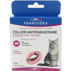 Francodex Collar de control de plagas de Dimpylate para gatos. 35 cm. Color rosa. Control de plagas de gatos