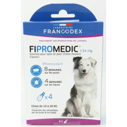 Francodex 4 pipetas Fipromedic 134 mg. Para cães de 10 kg a 20 kg. antiparasitário Pipetas de pesticidas