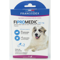 Francodex 2 pipetas Fipromedic 402 mg. Para cães muito grandes de 40 kg a 60 kg. antiparasitário Pipetas de pesticidas