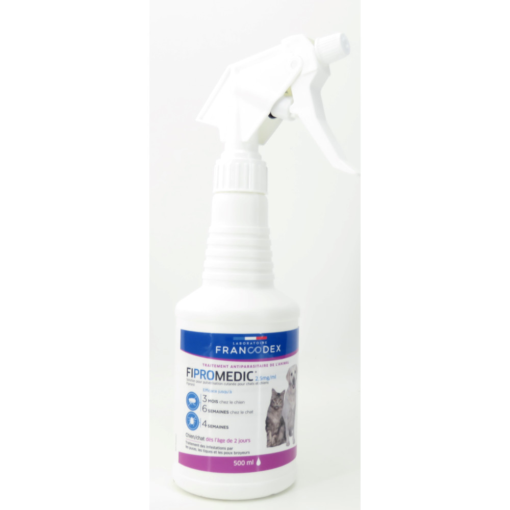 Francodex Spray antiparassitario. Fipromedic 500 ml . per cani e gatti. Disinfestazione dei gatti