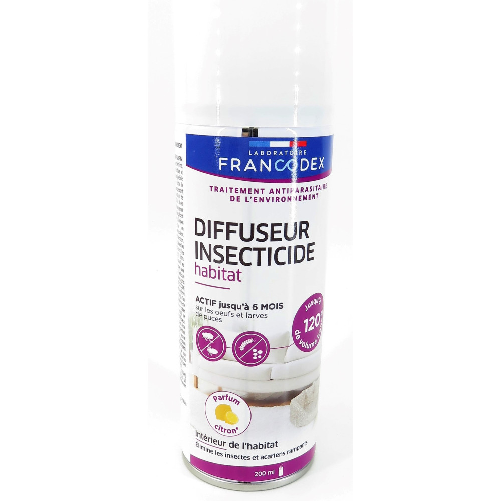 Francodex Habitat-Insektizid-Diffusor. 200 ml. Zitronenduft. Behandlung gegen Umweltschädlinge. Antiparasitikum Katze