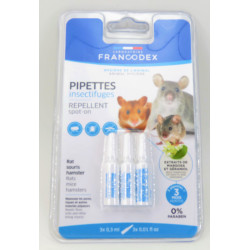 Francodex 3 Insectenafstotende pipetten. Voor ratten, muizen en hamsters. Verzorging en hygiëne