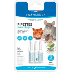 Francodex 3 pipetas de repelente de insectos. Para ratas, ratones y hámsters. Cuidados e higiene