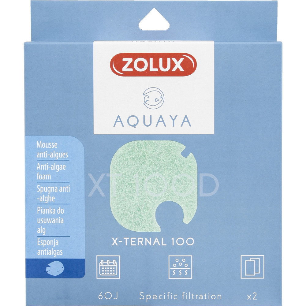 zolux Filter for pump x-ternal 100, filter XT 100 D anti-algae foam x 2. for aquarium. Filter media, accessories