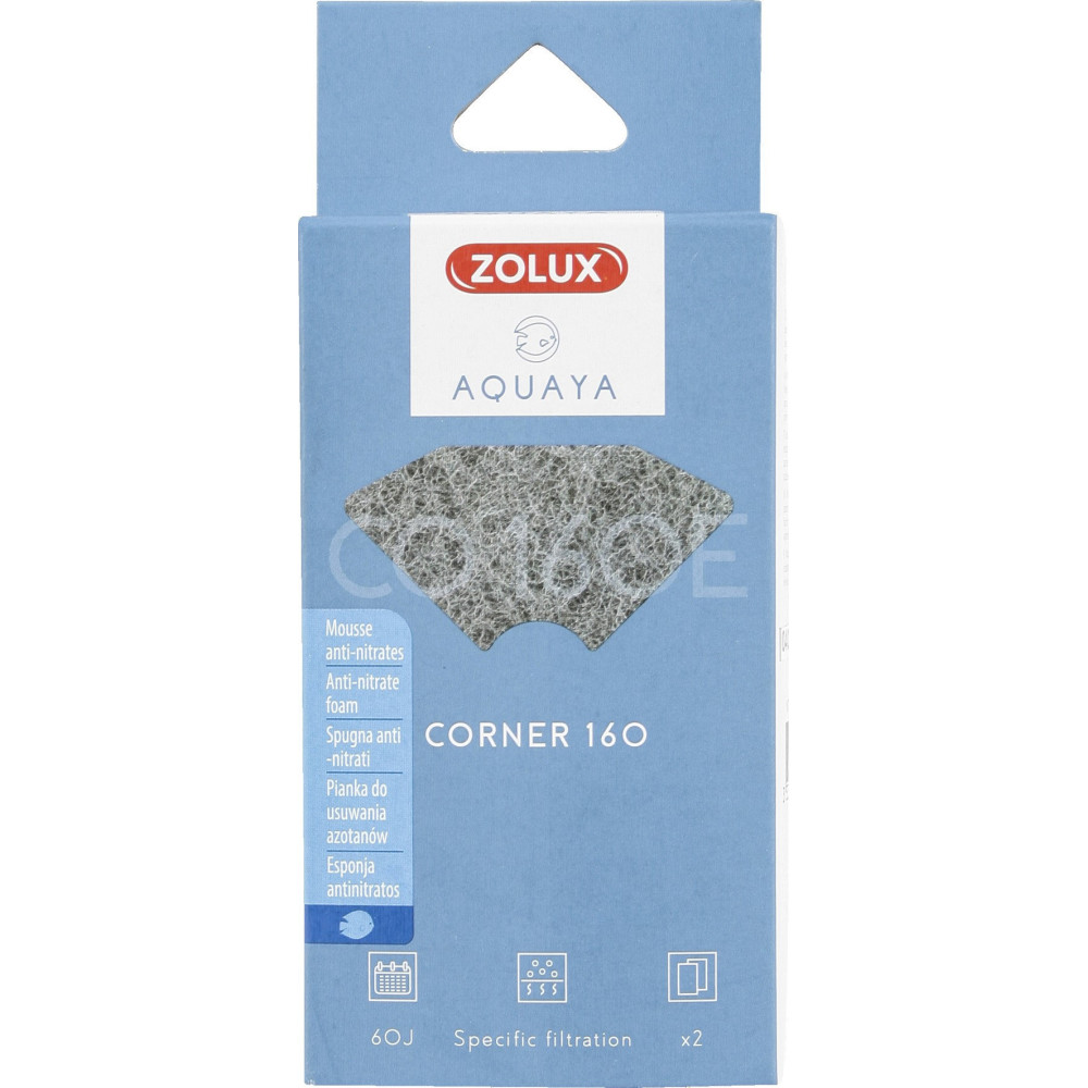 Masses filtrantes, accessoires Filtre pour pompe corner 160, filtre CO 160 E mousse anti-nitrates x 2 pour aquarium
