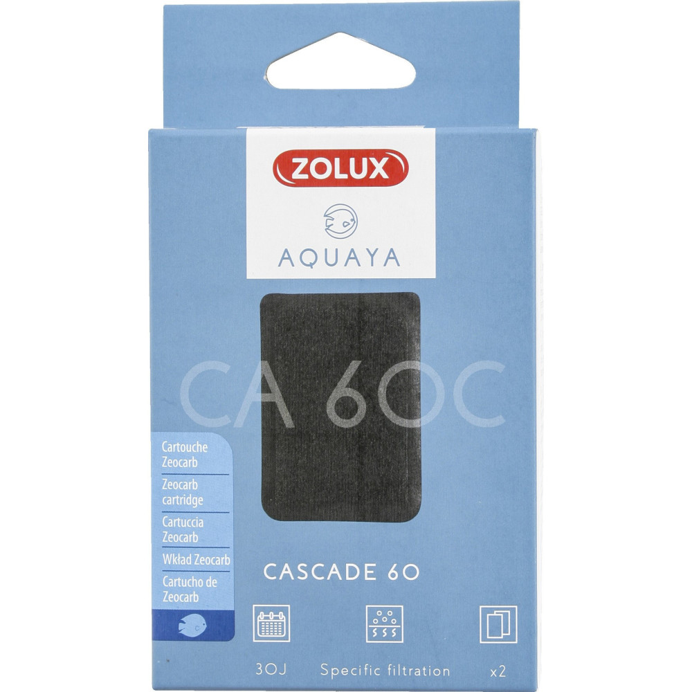 zolux Filtre pour pompe cascade 60, filtre CA 60 C cartouche zeocarb x 2. pour aquarium. Masses filtrantes, accessoires