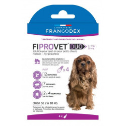 Francodex 4 pipettes anti puces fiprovet duo pour petit chien 2 a 10 kg Pipettes antiparasitaire
