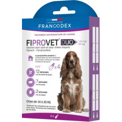 Francodex 4 pipetas antipulgas fiprovet duo para perros pequeños de 10 a 20 kg Pipetas para plaguicidas