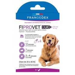 Pipettes antiparasitaire 4 pipettes anti puces fiprovet duo pour chien 20 a 40 kg