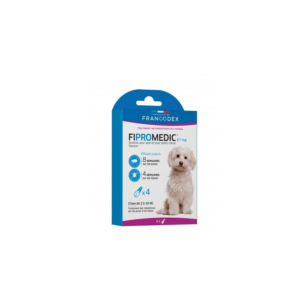 Francodex 4 pipetas Fipromedic 67 mg. Para cães pequenos de 2 kg a 10 kg. antiparasitário Pipetas de pesticidas