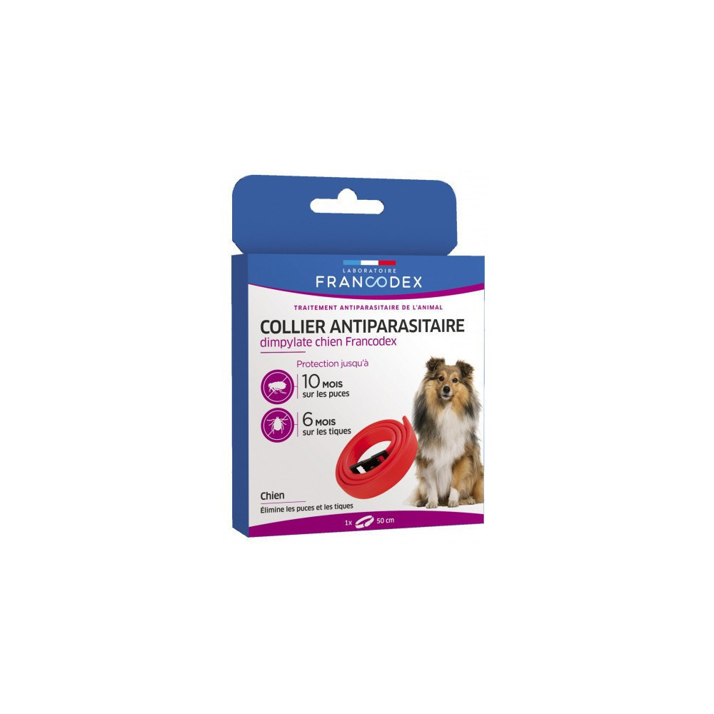 Francodex 1 Collar de control de plagas de Dimpylate de 50 cm. Para los perros. Color rojo collar de control de plagas