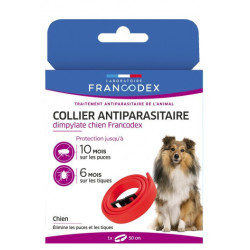 Francodex 1 Colar de Controlo de Pragas Dimpylate 50 cm. Para cães. Cor vermelha colar de controlo de pragas