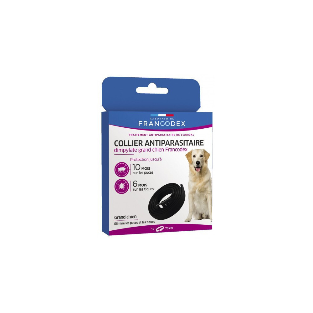 Francodex 1 Collar antiparasitario Dimpylate de 70 cm. para perros. color negro collar de control de plagas