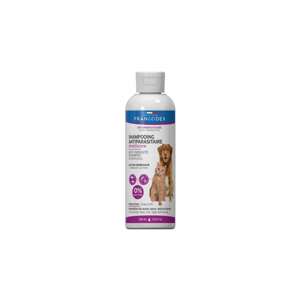 Shampoing Shampooing Antiparasitaire Diméthicone 200ml Pour Chiens et Chats