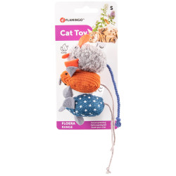 Flamingo zabawka dla kota. zestaw 3 myszy Floera 14 cm. z kocimiętką. Jeux avec catnip