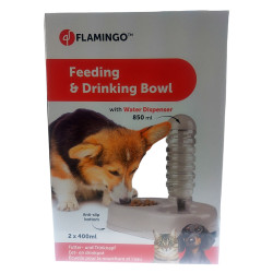 Flamingo Dispensador de agua y comida de alumbre. 2 x 400 ml. para perros y gatos. Dispensador de agua, alimentos