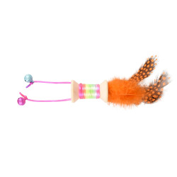 Flamingo Pet Products Juguete 1 carrete de madera con pluma, campana. 18 x 3 cm. juguete para gatos. color aleatorio. Juegos ...