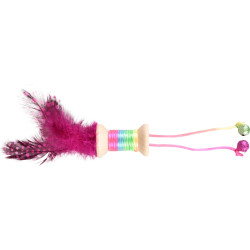 Flamingo Pet Products Toy 1 bobina de madeira com pena, campainha. 18 x 3 cm. brinquedo de gato. cor aleatória. Jogos com cat...