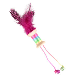 Flamingo Pet Products Toy 1 wooden reel with feather, bell. 18 x 3 cm. cat toy. random color. Games with catnip, Valerian, Ma...