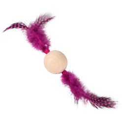 Flamingo Speelgoed 1 Houten bal met veer. 13 x 4 cm. kattenspeeltje. willekeurige kleur. Spelletjes
