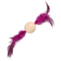 Flamingo Juguete 1 Pelota de madera con pluma. 13 x 4 cm. juguete para gatos. color aleatorio. Juegos